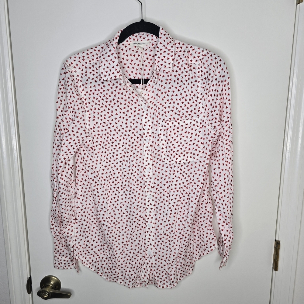 beachlunchlounge  Alanna White and Red Poppies Print Women's Button Down Shirt